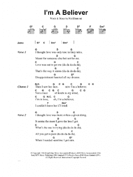 page one of I'm A Believer (Guitar Chords/Lyrics)