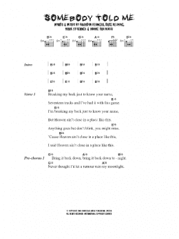 page one of Somebody Told Me (Guitar Chords/Lyrics)