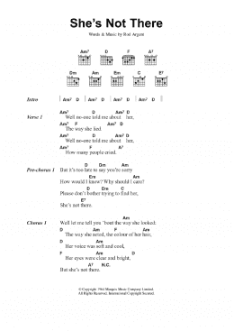 page one of She's Not There (Guitar Chords/Lyrics)