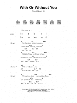 page one of With Or Without You (Guitar Chords/Lyrics)