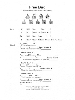 page one of Free Bird (Guitar Chords/Lyrics)