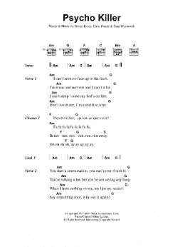 page one of Psycho Killer (Guitar Chords/Lyrics)