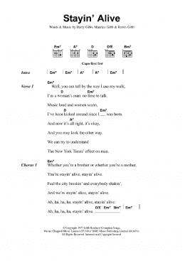 page one of Stayin' Alive (Guitar Chords/Lyrics)