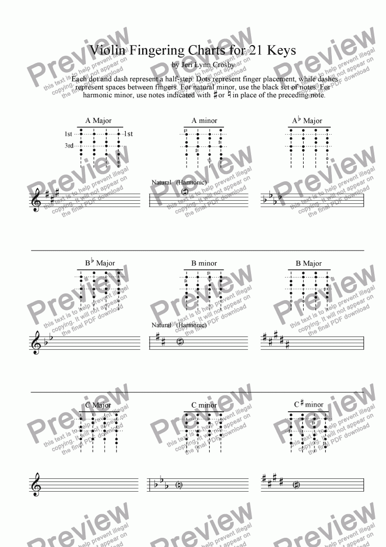 Violin Fingering Charts for 21 Keys - Download Sheet Music PDF file