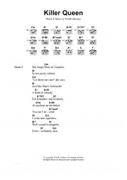 page one of Killer Queen (Guitar Chords/Lyrics)