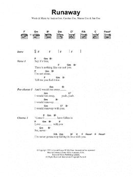 page one of Runaway (Guitar Chords/Lyrics)