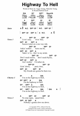 page one of Highway To Hell (Guitar Chords/Lyrics)