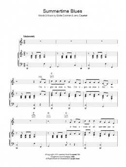 page one of Summertime Blues (Piano, Vocal & Guitar Chords)