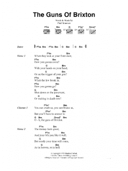 page one of The Guns Of Brixton (Guitar Chords/Lyrics)