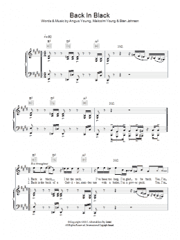 page one of Back In Black (Piano, Vocal & Guitar Chords)