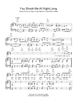 page one of You Shook Me All Night Long (Piano, Vocal & Guitar Chords)