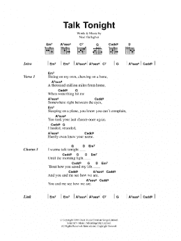 page one of Talk Tonight (Guitar Chords/Lyrics)