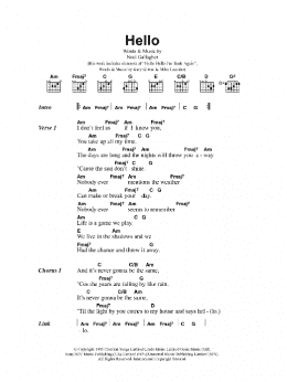 page one of Hello (Guitar Chords/Lyrics)