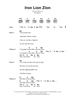 page one of Iron Lion Zion (Guitar Chords/Lyrics)