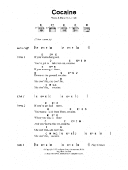 page one of Cocaine (Guitar Chords/Lyrics)