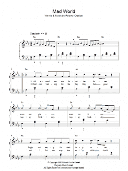 Mad World, (easy) sheet music for piano solo (PDF-interactive)