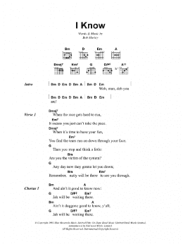 page one of I Know (Guitar Chords/Lyrics)