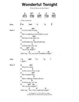 page one of Wonderful Tonight (Guitar Chords/Lyrics)