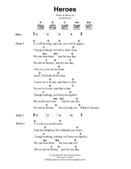 page one of Heroes (Guitar Chords/Lyrics)