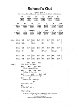 page one of School's Out (Guitar Chords/Lyrics)