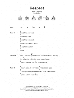 page one of Respect (Guitar Chords/Lyrics)