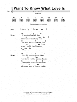 page one of I Want To Know What Love Is (Guitar Chords/Lyrics)