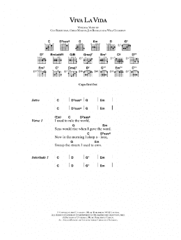 page one of Viva La Vida (Guitar Chords/Lyrics)