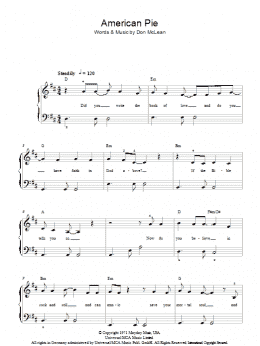 page one of American Pie (Easy Piano)