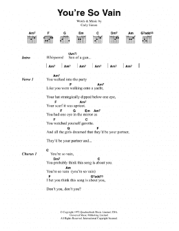 page one of You're So Vain (Guitar Chords/Lyrics)