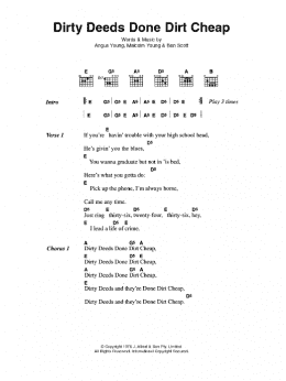 page one of Dirty Deeds Done Dirt Cheap (Guitar Chords/Lyrics)