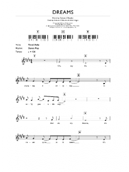 page one of Dreams (Piano Chords/Lyrics)