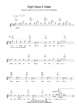 page one of Eight Days A Week (Lead Sheet / Fake Book)