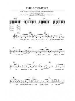 page one of The Scientist (Piano Chords/Lyrics)