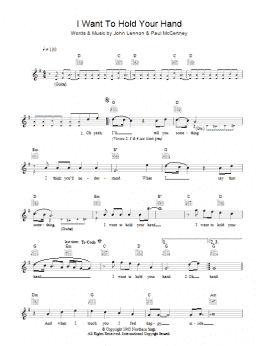 page one of I Want To Hold Your Hand (Lead Sheet / Fake Book)