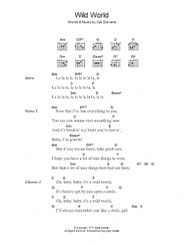 page one of Wild World (Guitar Chords/Lyrics)