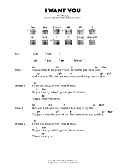 page one of I Want You (Guitar Chords/Lyrics)