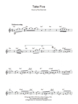 page one of Take Five (Lead Sheet / Fake Book)