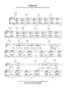 page one of Kashmir (Piano, Vocal & Guitar Chords)