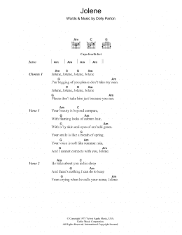 page one of Jolene (Guitar Chords/Lyrics)