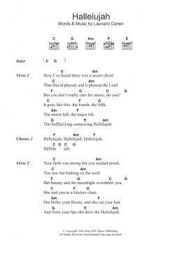 page one of Hallelujah (Guitar Chords/Lyrics)