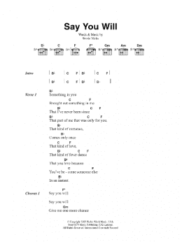 page one of Say You Will (Guitar Chords/Lyrics)