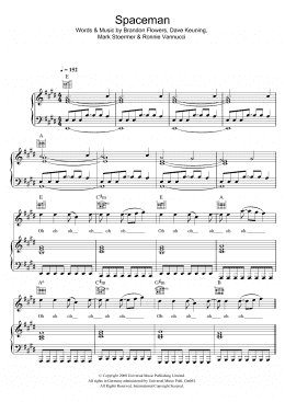 page one of Spaceman (Piano, Vocal & Guitar Chords)