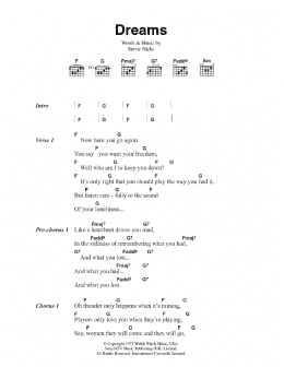 page one of Dreams (Guitar Chords/Lyrics)