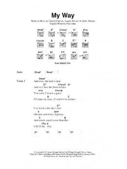 page one of My Way (Guitar Chords/Lyrics)