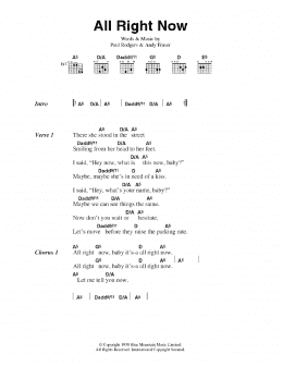 page one of All Right Now (Guitar Chords/Lyrics)