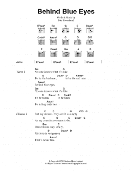 page one of Behind Blue Eyes (Guitar Chords/Lyrics)