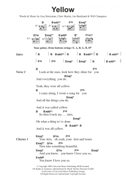 page one of Yellow (Guitar Chords/Lyrics)