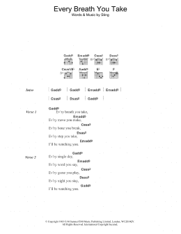 page one of Every Breath You Take (Guitar Chords/Lyrics)