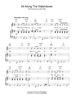 page one of All Along The Watchtower (Piano, Vocal & Guitar Chords)