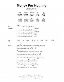 page one of Money For Nothing (Guitar Chords/Lyrics)